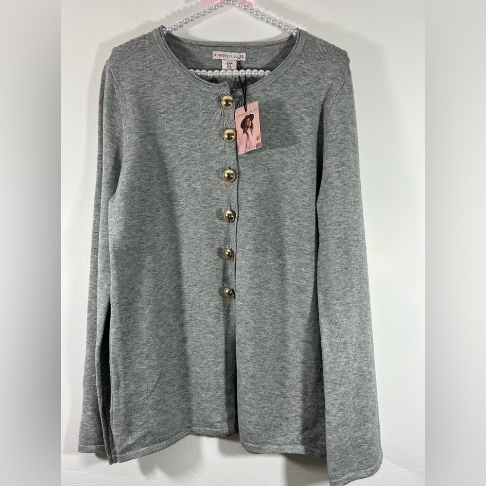 Sincerely Jules Gray Sweater with Gold Buttons